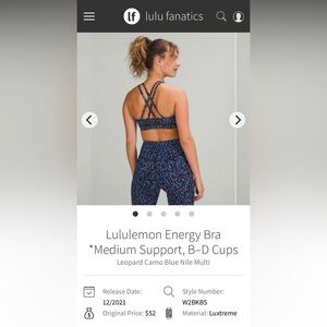 lululemon athletica Energy Bra - Black and Blue Print